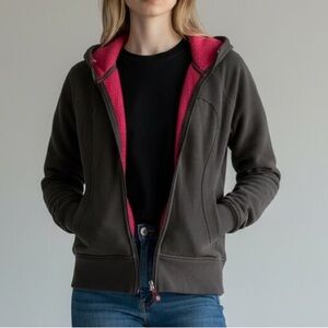 Lululemon Brown Scuba‎ Hoodie Women’s Sz 12 Pink Lining Logo VtgThick Quality
